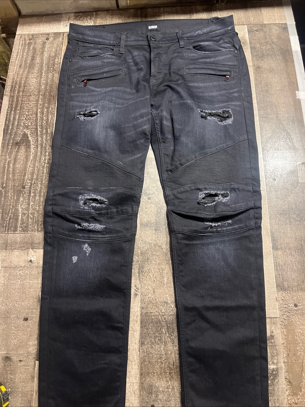 Hudson Jeans Black Distressed Skinny Moto Jeans 38x32